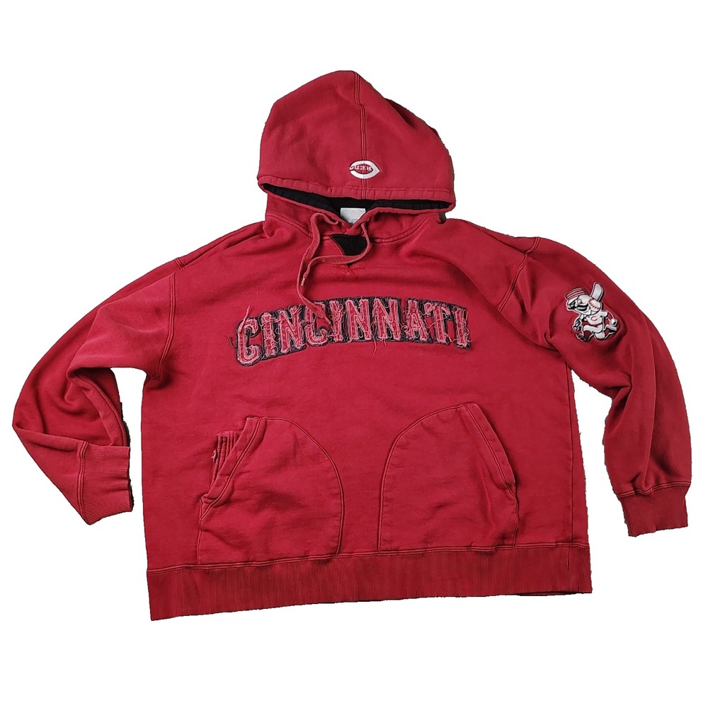 Vintage Majestic‎ Cincinnati Reds Spellout Hoodie Distressed Embroidery Y2K Rare